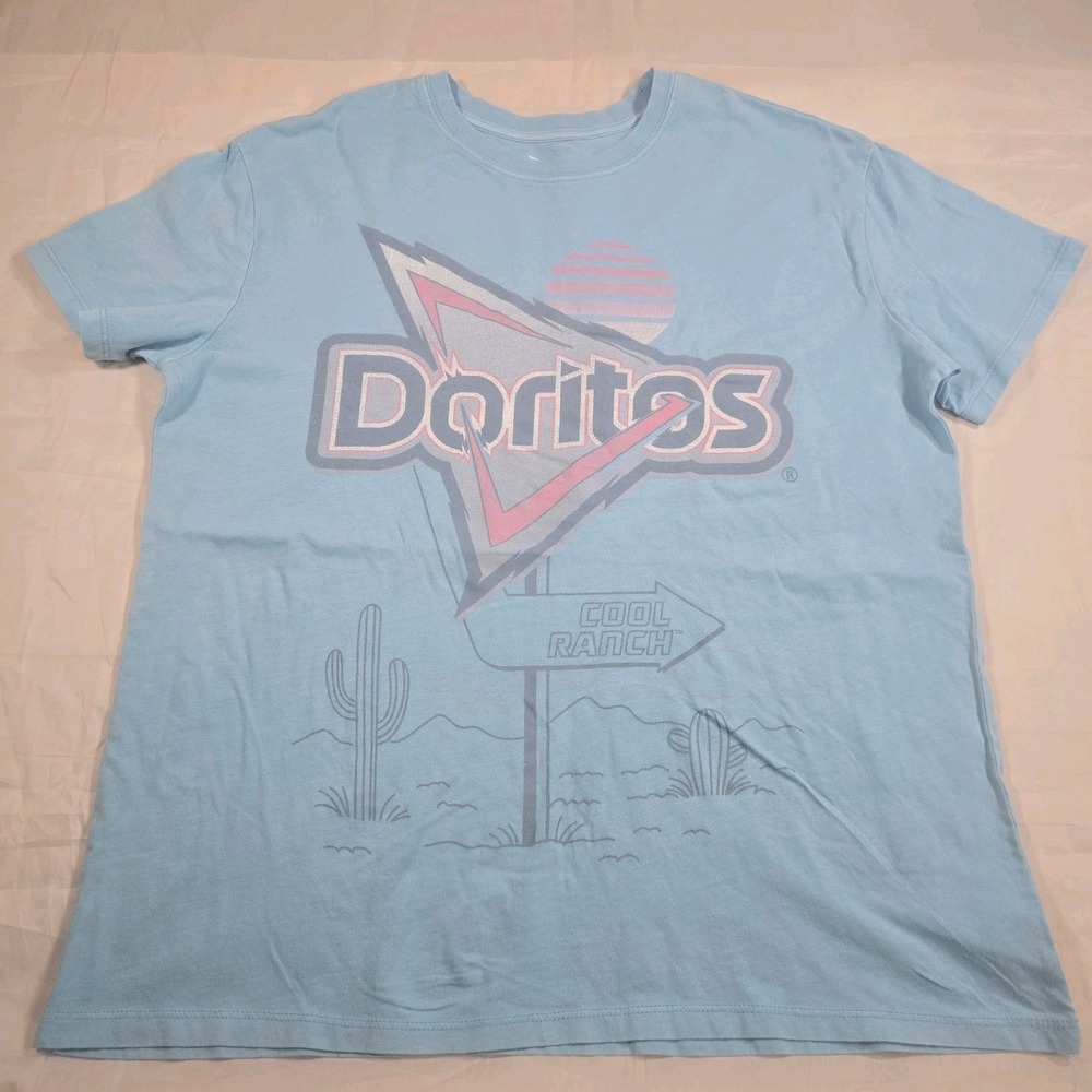 Doritos Cool Ranch Graphic T Shirt Womens Blue Retro Desert Cactus NWT Size M